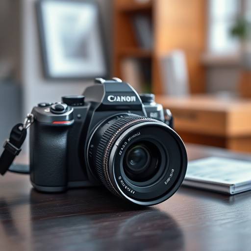 Kamera und Objektiv uf em Tisch, wo d Grundlagen vo de Fotografie darstellt.