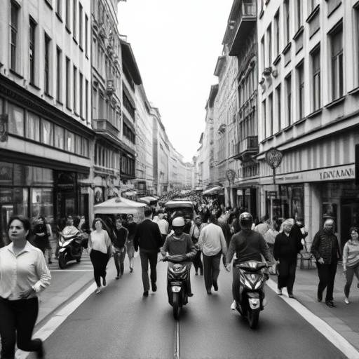Schwarz-Wiss Bild von ere belebte Strasse in Züri